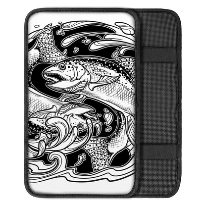 White And Black Pisces Sign Print Car Center Console Cover