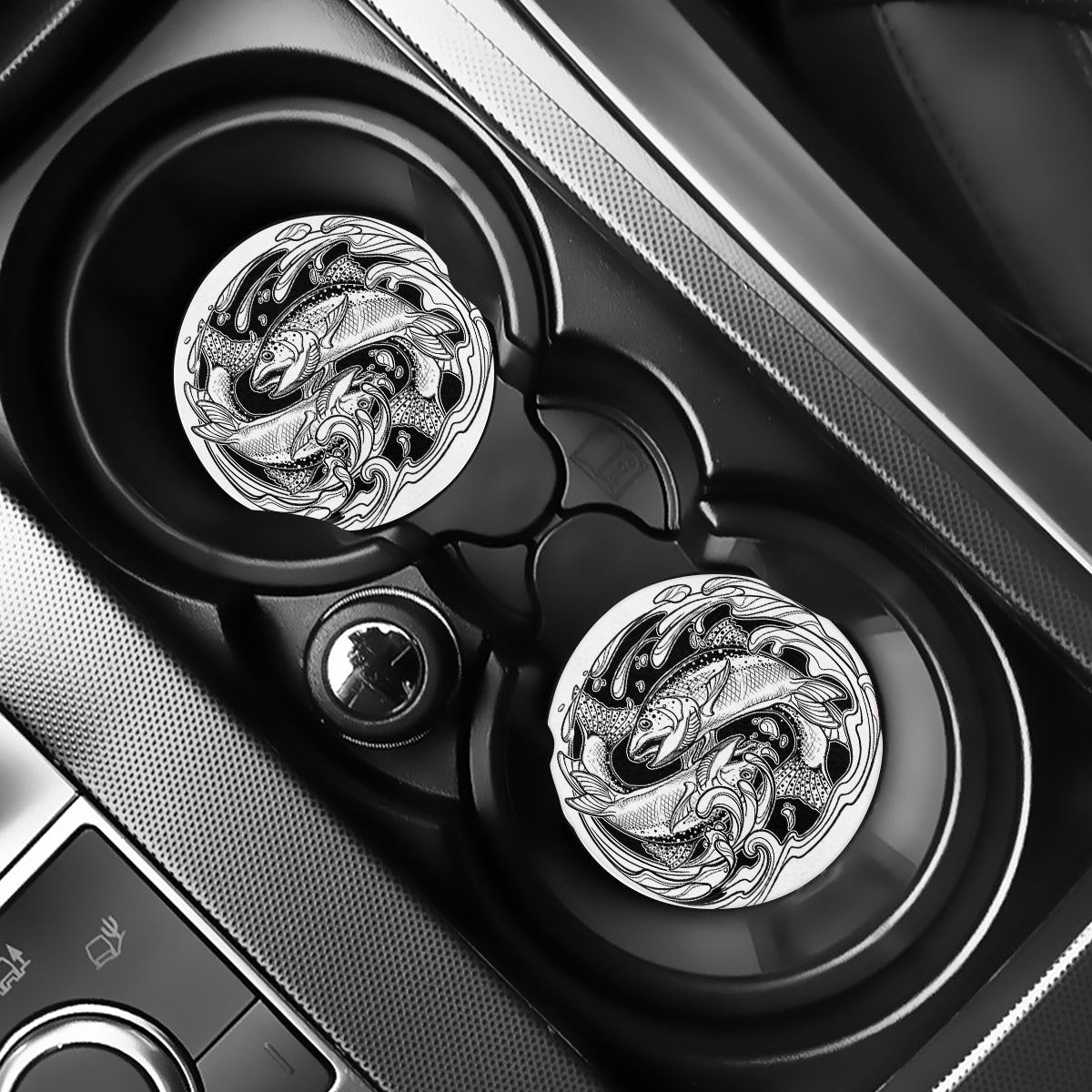 White And Black Pisces Sign Print Car Coasters