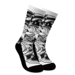 White And Black Pisces Sign Print Crew Socks