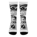 White And Black Pisces Sign Print Crew Socks