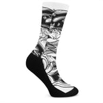 White And Black Pisces Sign Print Crew Socks