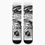 White And Black Pisces Sign Print Crew Socks