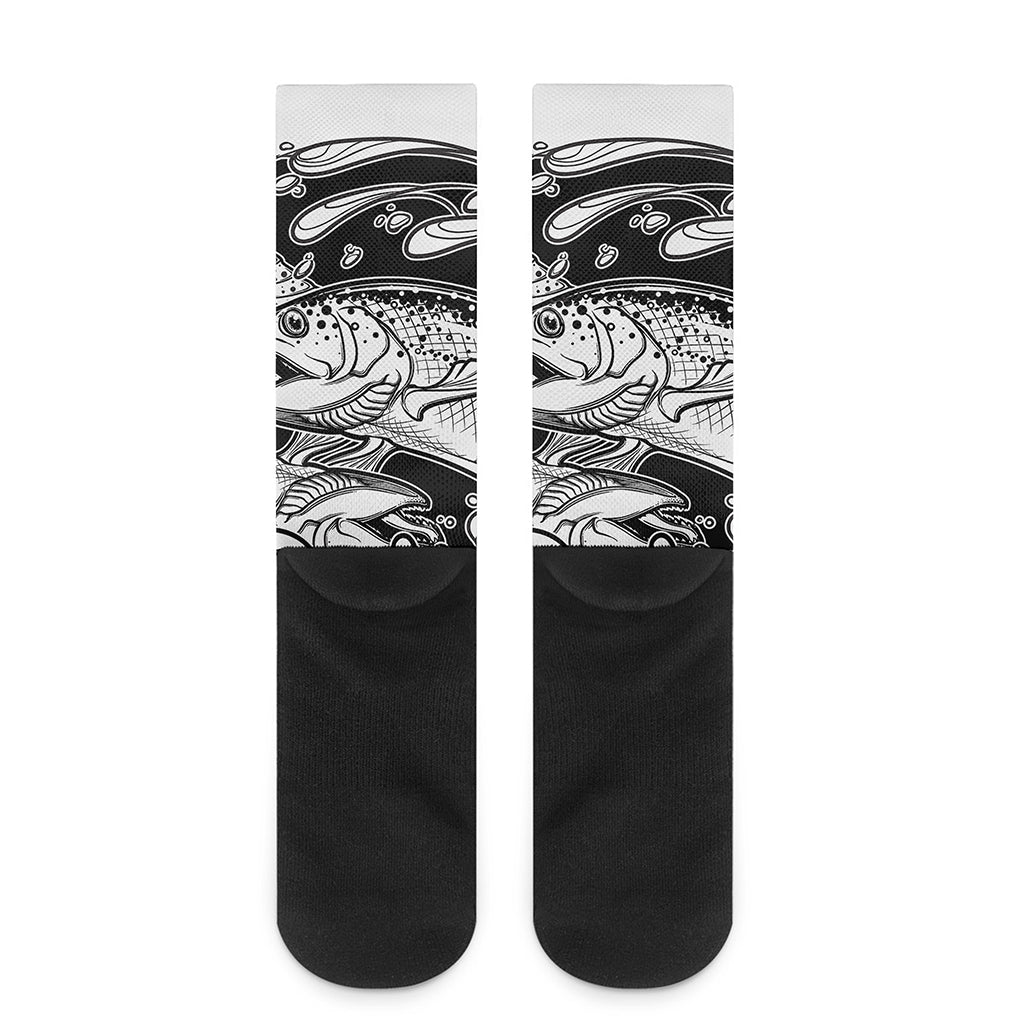 White And Black Pisces Sign Print Crew Socks