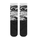 White And Black Pisces Sign Print Crew Socks
