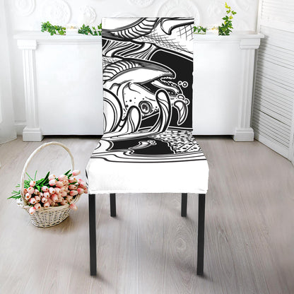 White And Black Pisces Sign Print Dining Chair Slipcover