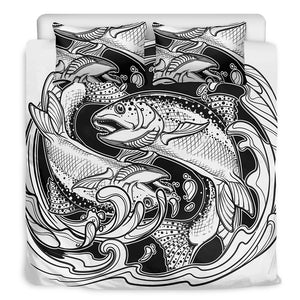 White And Black Pisces Sign Print Duvet Cover Bedding Set