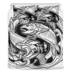 White And Black Pisces Sign Print Duvet Cover Bedding Set