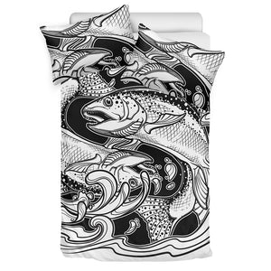 White And Black Pisces Sign Print Duvet Cover Bedding Set