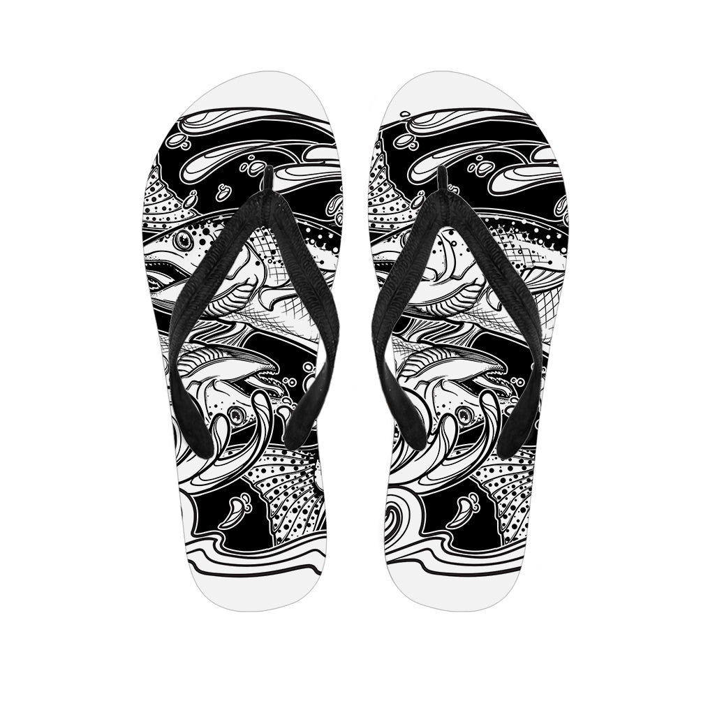 White And Black Pisces Sign Print Flip Flops