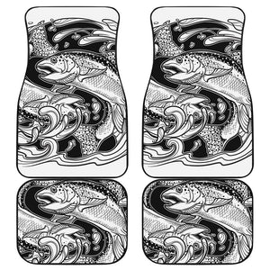 White And Black Pisces Sign Print Front and Back Car Floor Mats