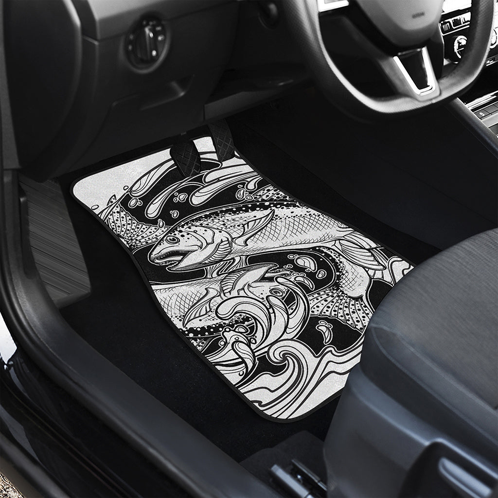 White And Black Pisces Sign Print Front and Back Car Floor Mats