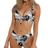 White And Black Pisces Sign Print Front Bow Tie Bikini