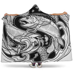 White And Black Pisces Sign Print Hooded Blanket