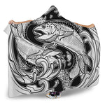 White And Black Pisces Sign Print Hooded Blanket