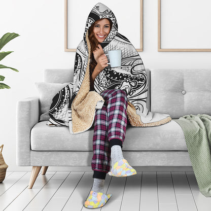 White And Black Pisces Sign Print Hooded Blanket