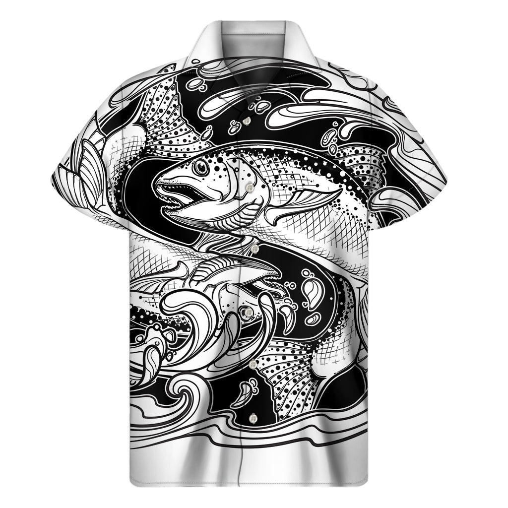 White And Black Pisces Sign Print Men's Short Sleeve Shirt