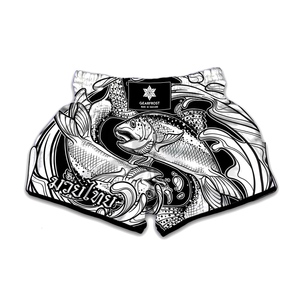 White And Black Pisces Sign Print Muay Thai Boxing Shorts