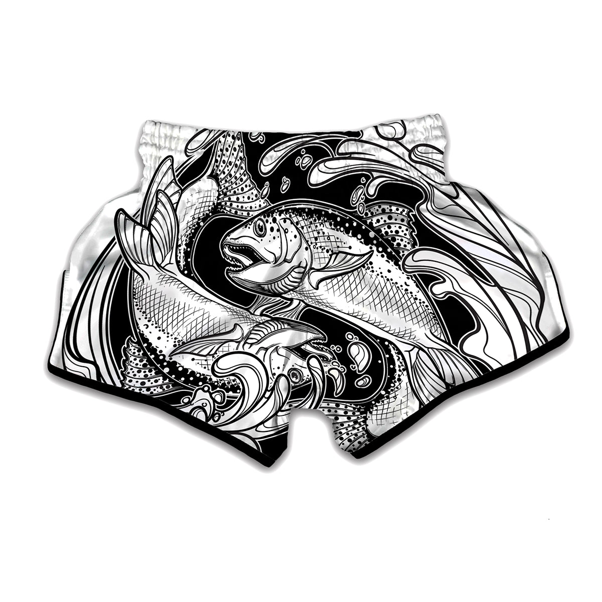 White And Black Pisces Sign Print Muay Thai Boxing Shorts