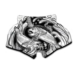 White And Black Pisces Sign Print Muay Thai Boxing Shorts