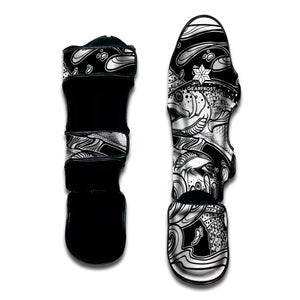 White And Black Pisces Sign Print Muay Thai Shin Guard