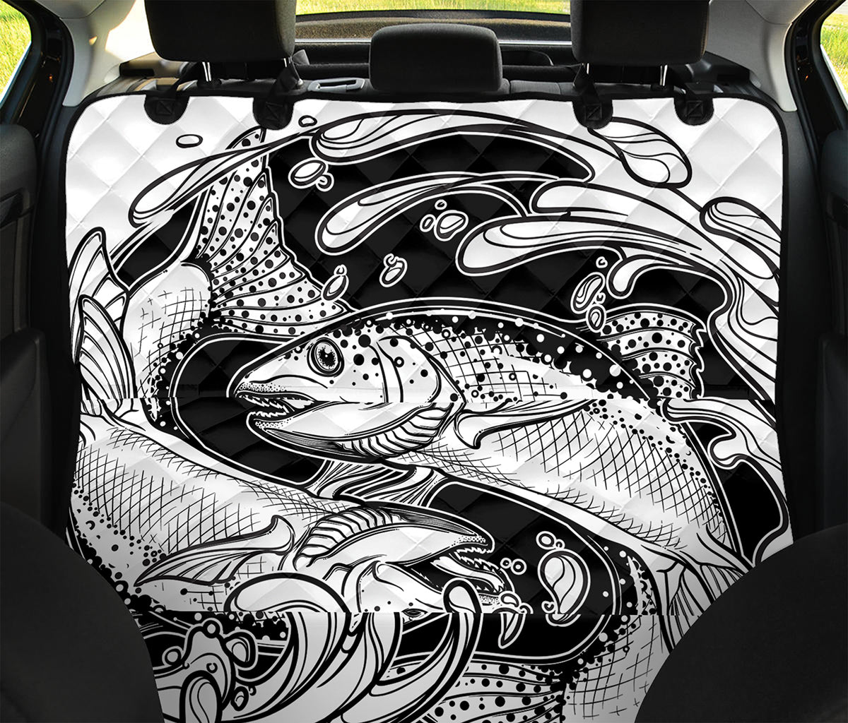 White And Black Pisces Sign Print Pet Car Back Seat Cover
