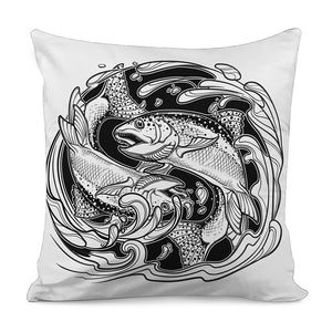 White And Black Pisces Sign Print Pillow Cover