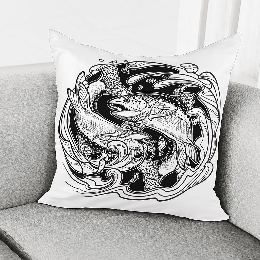 White And Black Pisces Sign Print Pillow Cover