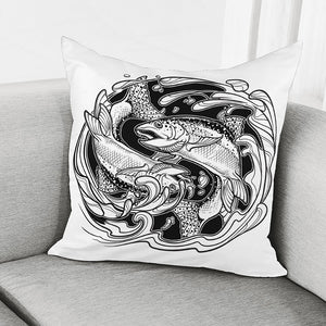 White And Black Pisces Sign Print Pillow Cover