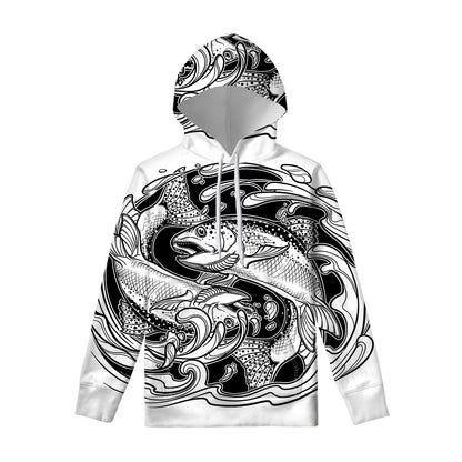 White And Black Pisces Sign Print Pullover Hoodie