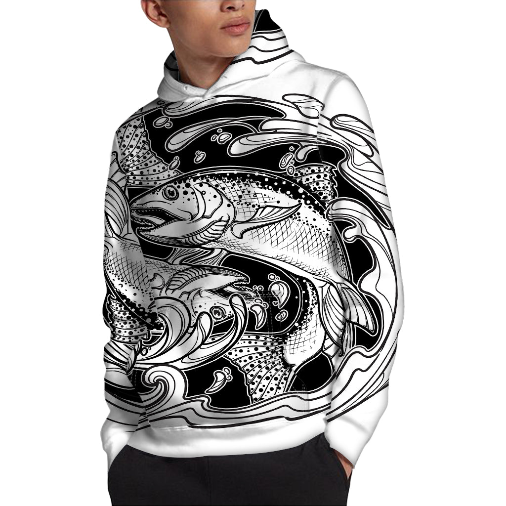 White And Black Pisces Sign Print Pullover Hoodie