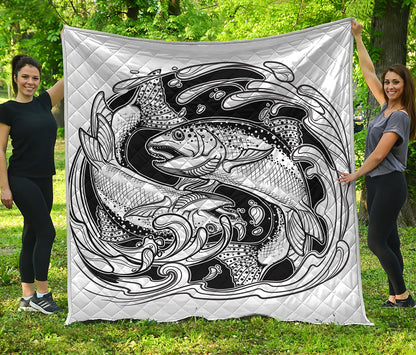 White And Black Pisces Sign Print Quilt