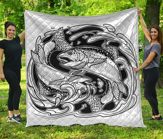 White And Black Pisces Sign Print Quilt