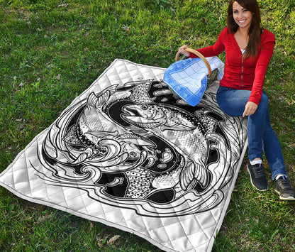White And Black Pisces Sign Print Quilt