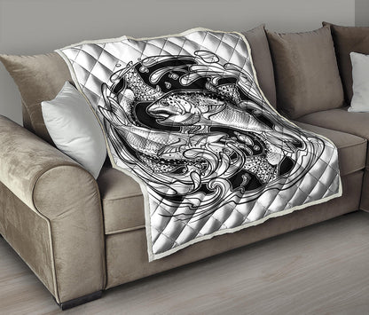 White And Black Pisces Sign Print Quilt
