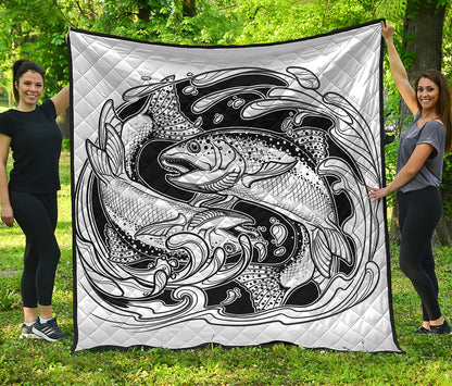 White And Black Pisces Sign Print Quilt