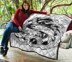 White And Black Pisces Sign Print Quilt