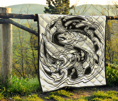 White And Black Pisces Sign Print Quilt