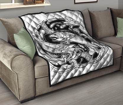 White And Black Pisces Sign Print Quilt
