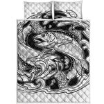 White And Black Pisces Sign Print Quilt Bed Set