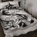White And Black Pisces Sign Print Quilt Bed Set