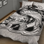 White And Black Pisces Sign Print Quilt Bed Set