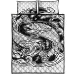 White And Black Pisces Sign Print Quilt Bed Set