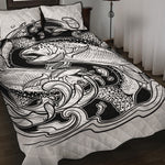 White And Black Pisces Sign Print Quilt Bed Set