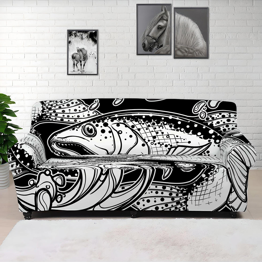 White And Black Pisces Sign Print Sofa Cover