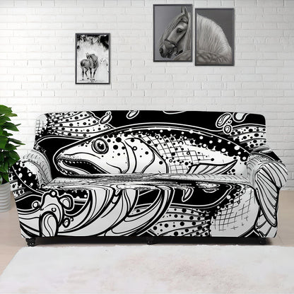 White And Black Pisces Sign Print Sofa Cover