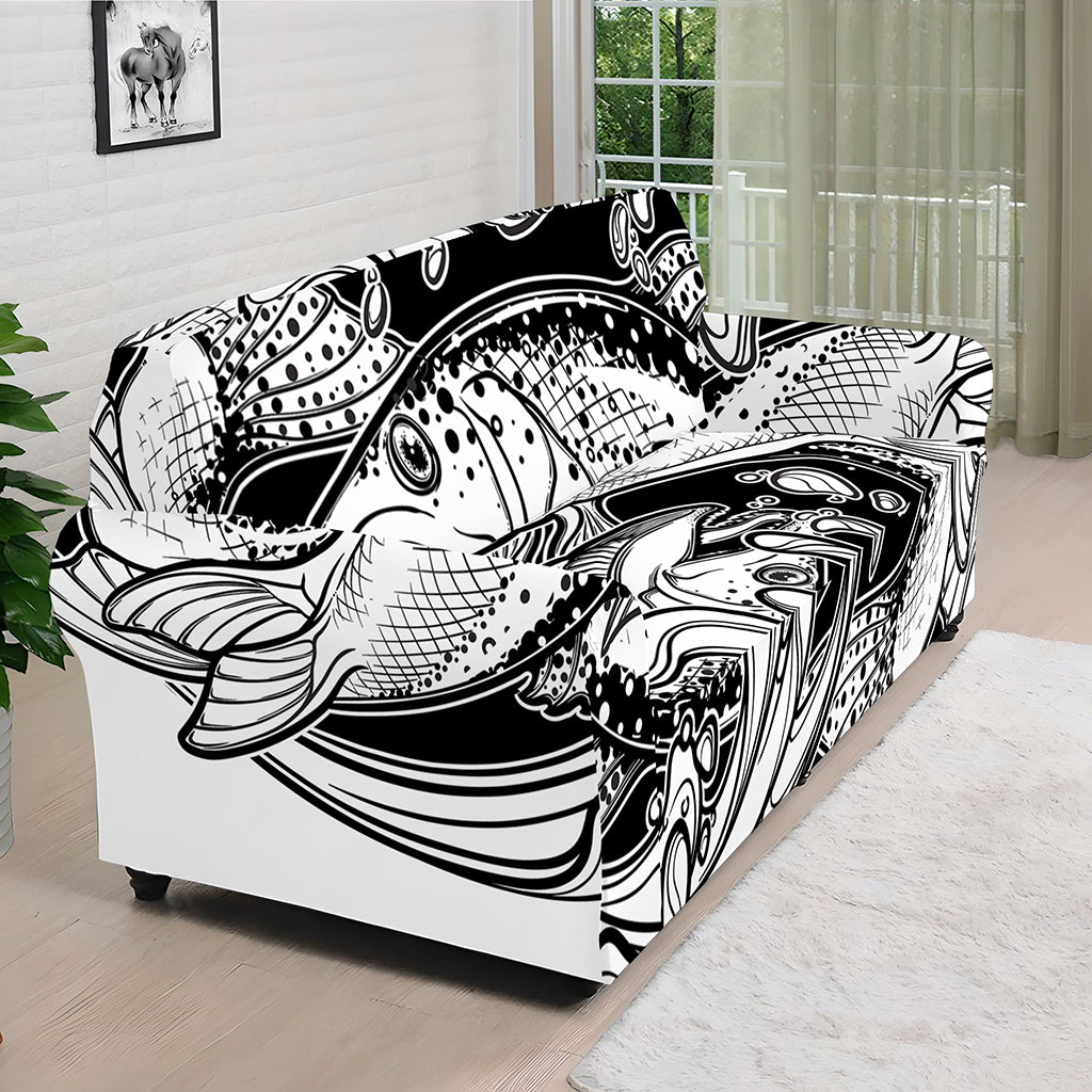 White And Black Pisces Sign Print Sofa Cover