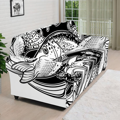 White And Black Pisces Sign Print Sofa Cover