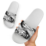 White And Black Pisces Sign Print White Slide Sandals