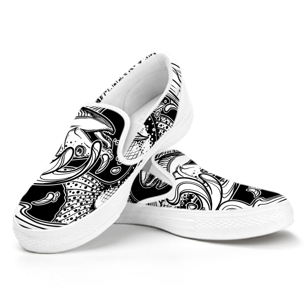 White And Black Pisces Sign Print White Slip On Shoes