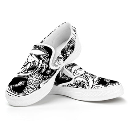 White And Black Pisces Sign Print White Slip On Shoes